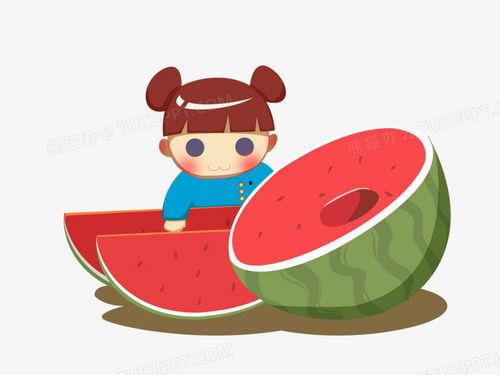 小孩吃瓜图片卡通